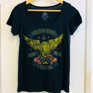 Volcom Rebel Rock Tour 1991 T-Shirt. Eagle & Guitars Black Size XS.